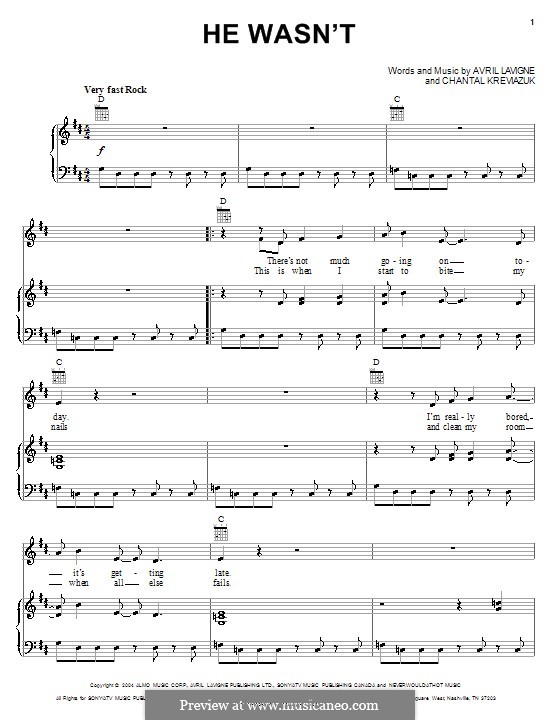 He Wasn't (Avril Lavigne): Para vocais e piano (ou Guitarra) by Chantal Kreviazuk