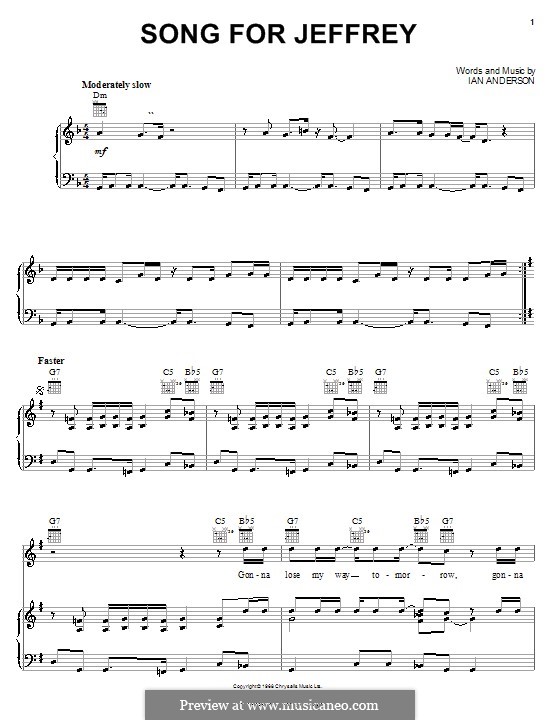 Song for Jeffrey (Jethro Tull): Para vocais e piano (ou Guitarra) by Ian Anderson