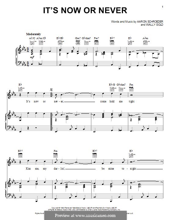 It's Now or Never (Elvis Presley): Para vocais e piano (ou Guitarra) by Eduardo di Capua, Aaron Schroeder, Wally Gold