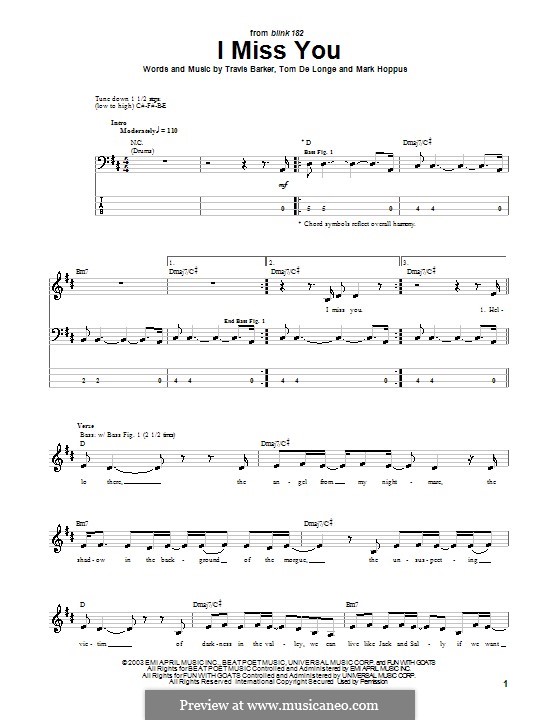 I Miss You (Blink182) por M. Hoppus, T. DeLonge, T. Barker em músicaNeo
