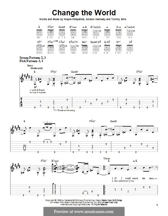 Change the World (Eric Clapton and Wynonna): Para guitarra (versão facil) by Gordon Kennedy, Tommy Sims, Wayne Kirkpatrick