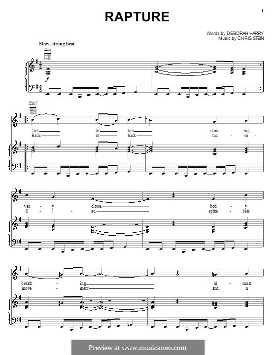 Rapture (Blondie): Para vocais e piano (ou Guitarra) by Chris Stein, Deborah Harry