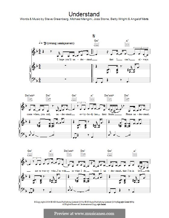 Understand (Joss Stone): Para vocais e piano (ou Guitarra) by Michael Mangini, Steven Greenberg