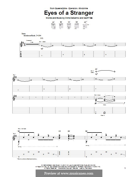 Eyes of a Stranger (Queensryche): Para guitarra com guia by Chris DeGarmo, Geoff Tate