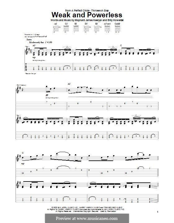 Weak and Powerless (A Perfect Circle): Para guitarra com guia by Billy Howerdel, Maynard James Keenan