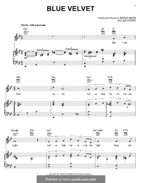 Blue Velvet: For voice and piano or guitar (Bobby Vinton) by Bernie Wayne, Lee Morris