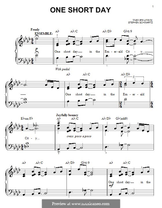 One Short Day (from Wicked): Facil para o piano by Stephen Schwartz