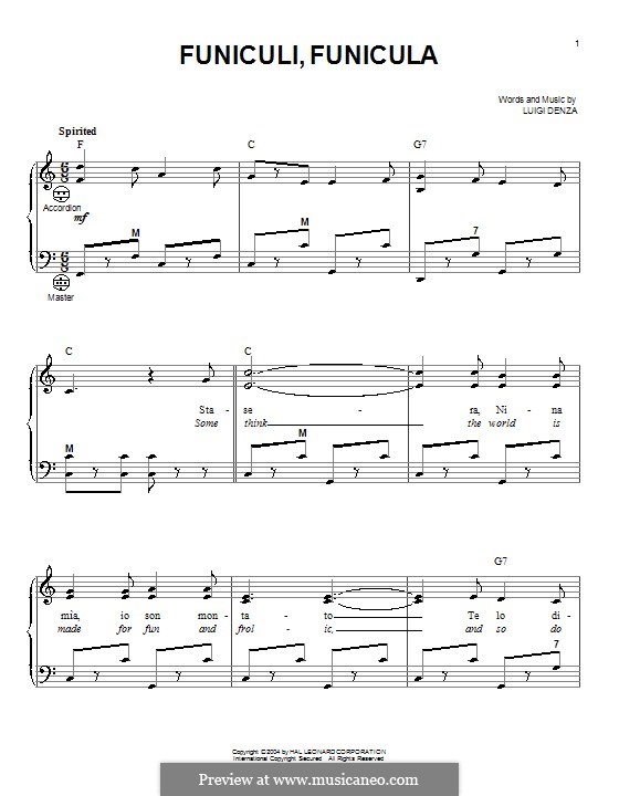 Funiculi, Funicula: para acordeão by Luigi Denza