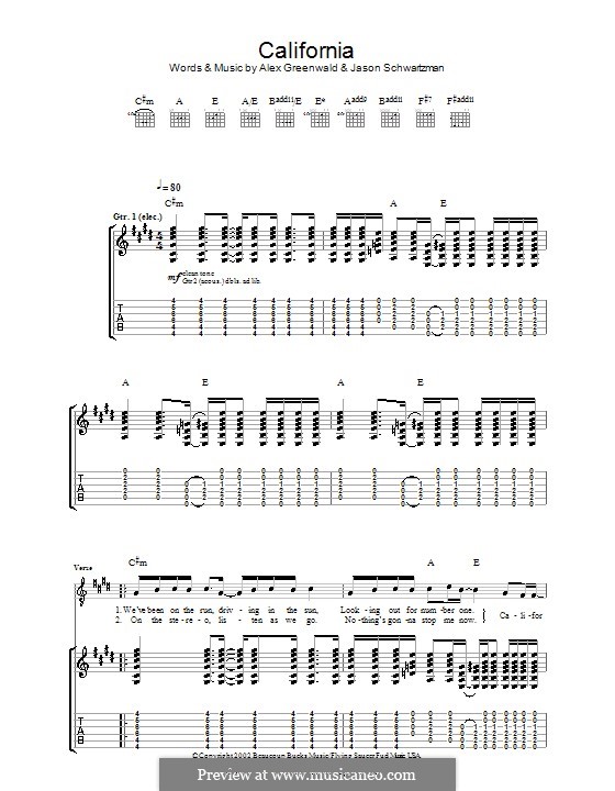 California (from The OC): For guitar (Phantom Planet) by Buddy Gard DeSylva, Joseph Meyer, Al Jolson, Alex Greenwald, Darren Robinson, Jacques Brautbar, Jason Schwartzman, Sam Farrar