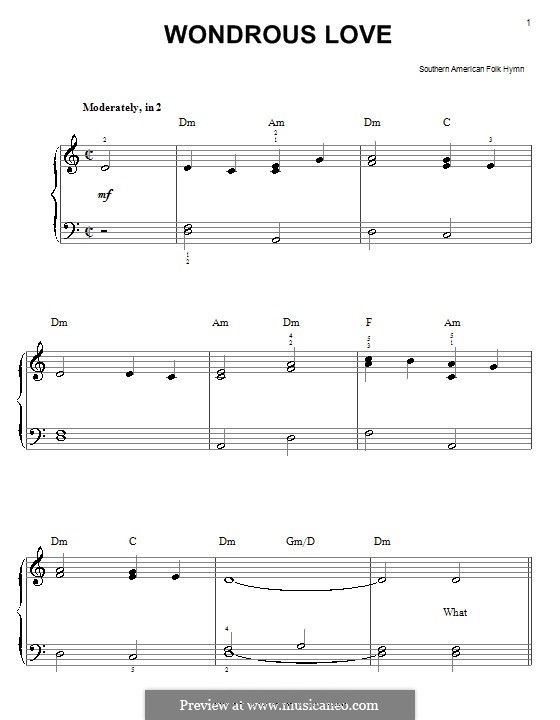 Wondrous Love: Facil para o piano by folklore
