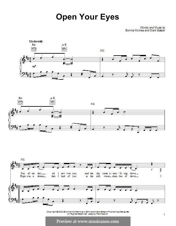 Open Your Eyes (Bonnie McKee): Para vocais e piano (ou Guitarra) by Mark Batson