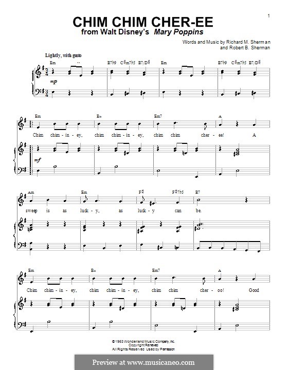 Chim Chim Cher-ee (from Mary Poppins): Para voz e piano ou guitarra (E menor) by Richard M. Sherman, Robert B. Sherman