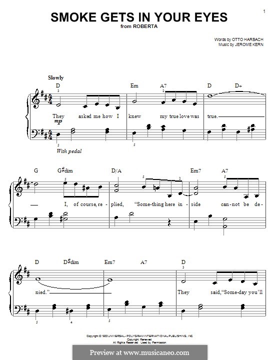 Smoke Gets in Your Eyes (from 'Roberta'): Facil para o piano by Jerome Kern