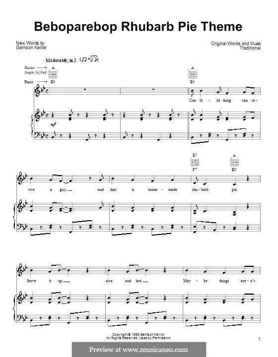 Beboparebop Rhubarb Pie Theme: Para vocais e piano (ou Guitarra) by Garrison Keillor
