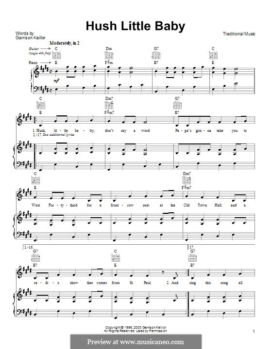Hush, Little Baby: Para vocais e piano (ou Guitarra) by folklore