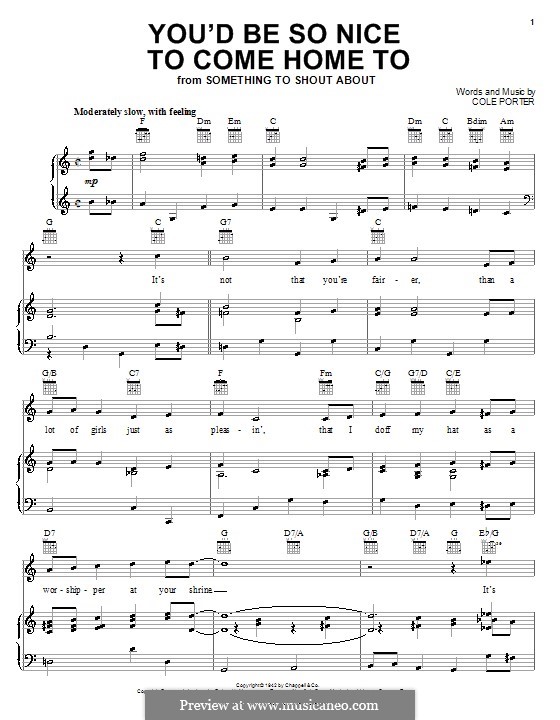 You'd Be So Nice to Come Home to: Para vocais e piano (ou Guitarra) by Cole Porter