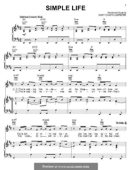 Simple Life: Para vocais e piano (ou Guitarra) by Mary Chapin Carpenter