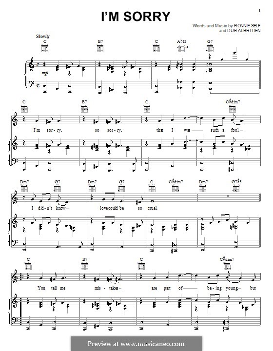 I'm Sorry (Brenda Lee): Para vocais e piano (ou Guitarra) by Dub Albritten, Ronnie Self