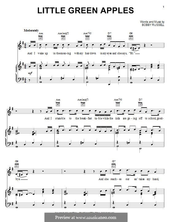 Little Green Apples: Para vocais e piano (ou Guitarra) by Bobby Russell