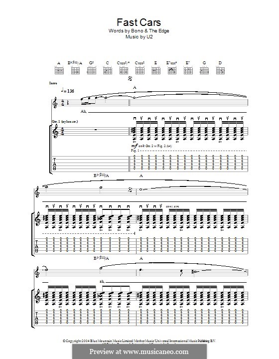 Fast Cars: Para guitarra com guia by U2