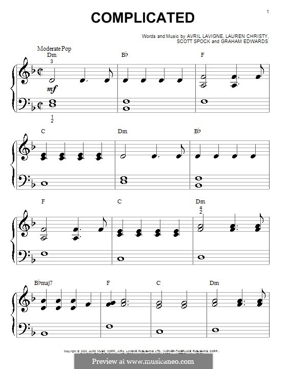 Complicated: para piano (versão facil) by Avril Lavigne, Graham Edwards, Lauren Christy, Scott Spock