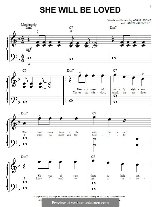 She Will Be Loved (Maroon 5): para piano (versão facil) by Adam Levine, James Valentine