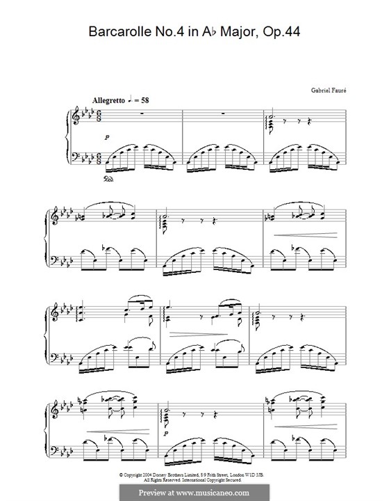 Barcarolle No.4 in A Flat Major, Op.44: para piano (partituras de alta qualidade) by Gabriel Fauré