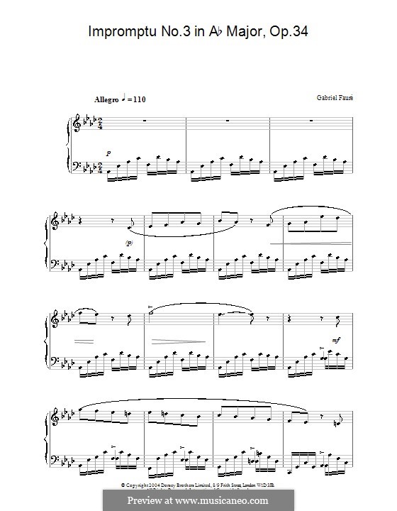 Impromptu for Piano No.3 in A Flat Major, Op.34: Partituras de alta qualidade by Gabriel Fauré