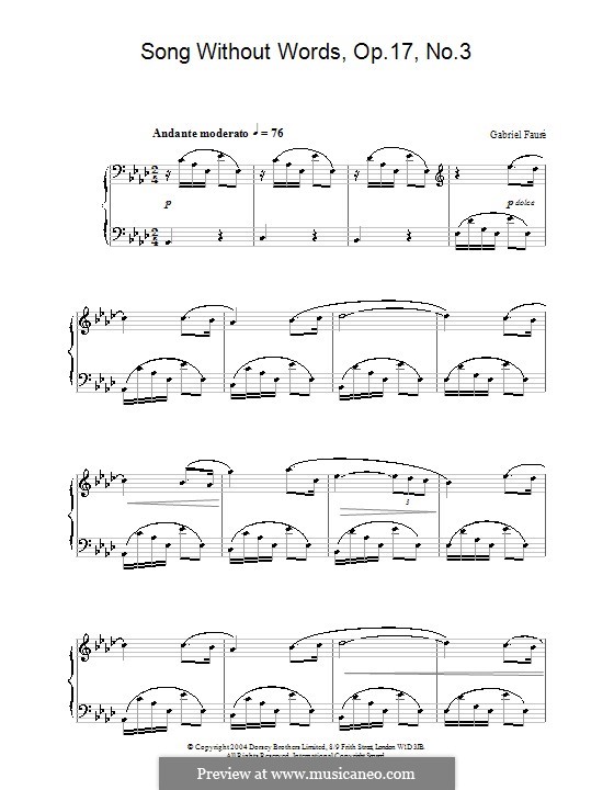 Romances without Words, Op.17: No.3 in A Flat Major (high quality sheet music) by Gabriel Fauré