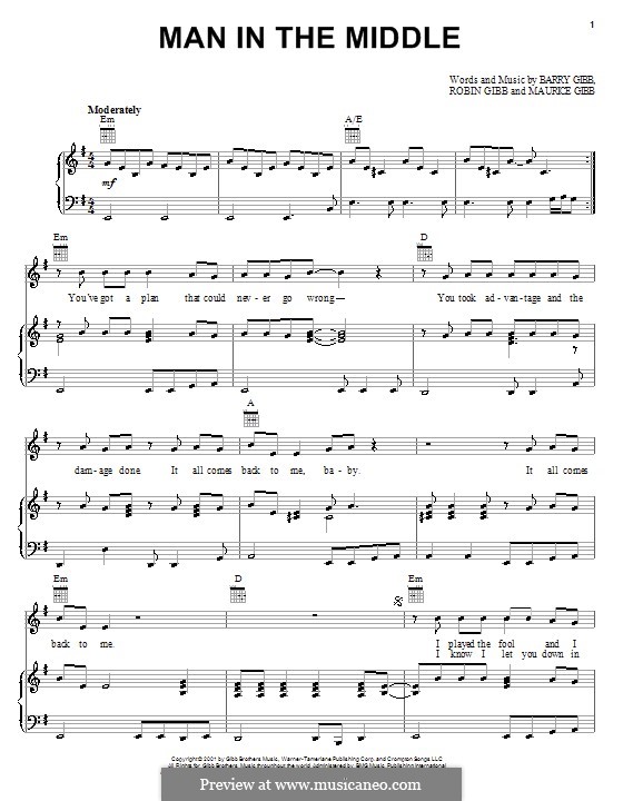 Man in the Middle (The Bee Gees): Para vocais e piano (ou Guitarra) by Barry Gibb, Maurice Gibb, Robin Gibb