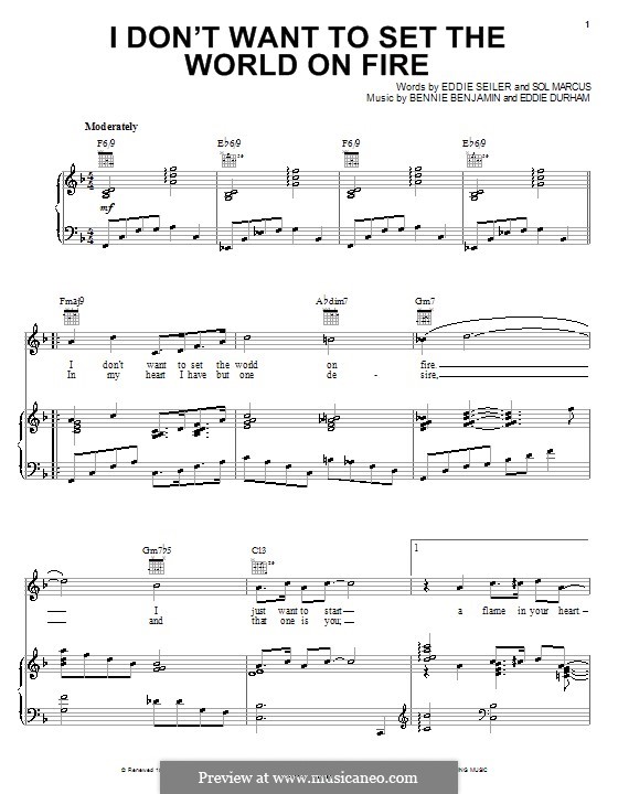 I Don't Want to Set the World on Fire (The Ink Spots): Para vocais e piano (ou Guitarra) by Bennie Benjamin, Eddie Durham