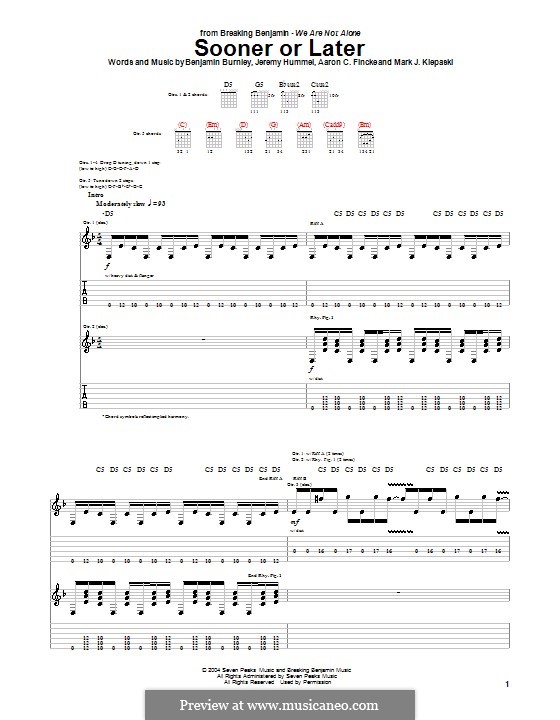 Sooner or Later (Breaking Benjamin): Para guitarra com guia by Aaron C. Fincke, Benjamin Burnley, Jeremy Hummel, Mark J. Klepaski