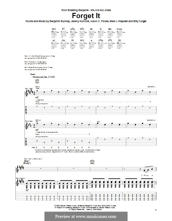 Forget It (Breaking Benjamin): Para guitarra com guia by Aaron C. Fincke, Benjamin Burnley, Billy Corgan, Jeremy Hummel, Mark J. Klepaski