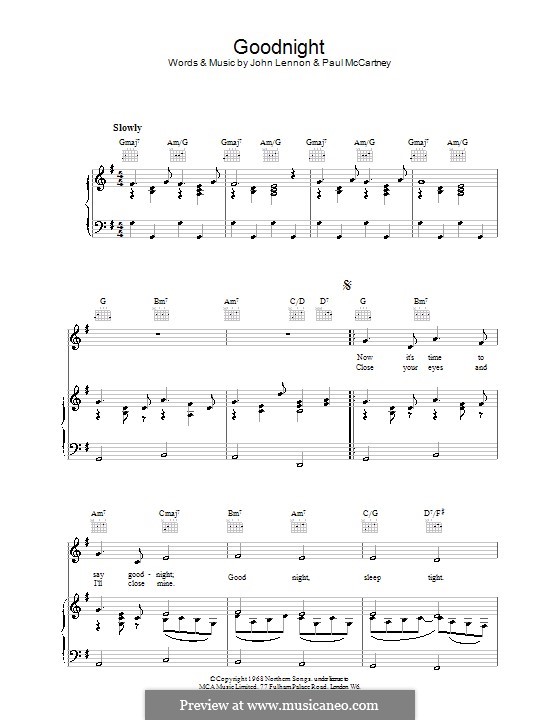 Good Night (The Beatles): Para vocais e piano (ou Guitarra) by John Lennon, Paul McCartney