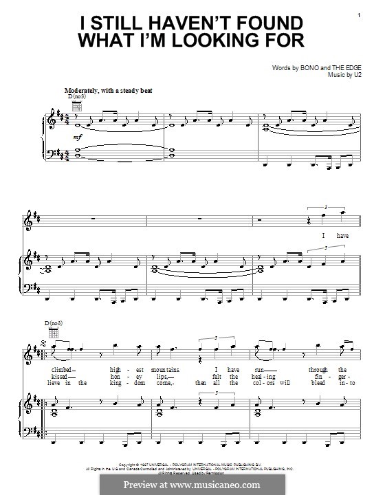 I Still Haven't Found What I'm Looking for: para voz e piano ou guitarra (D maior) by U2