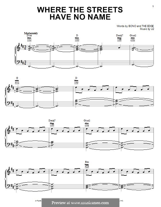Where the Streets Have no Name: Para vocais e piano (ou Guitarra) by U2