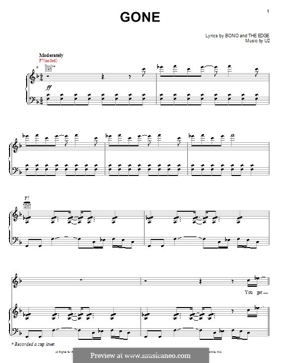Gone: Para vocais e piano (ou Guitarra) by U2