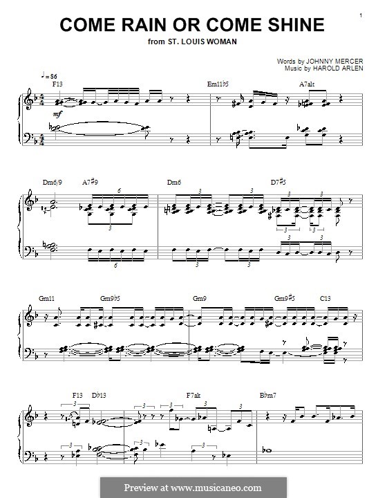Come Rain or Come Shine: For piano (Bill Evans) by Harold Arlen