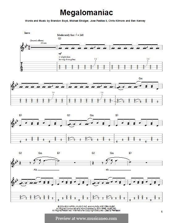 Megalomaniac (Incubus): Para guitarra (versão facil) by Ben Kenney, Brandon Boyd, Chris Kilmore, Jose Pasillas II, Michael Einziger
