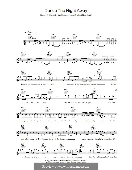 Dance the Night Away: melodía,letras e acordes by Will A. Young, Chris Dodd, Toby Smith