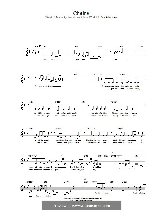 Chains (Tina Arena): melodía,letras e acordes by Pamela Reswick, Steve Werfel