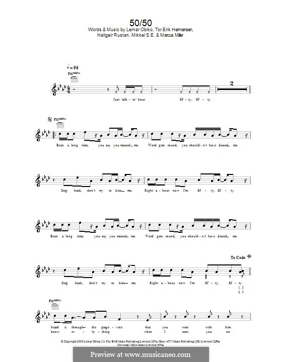 50/50 (Lemar): melodía,letras e acordes by Hallgeir Rustan, Lemar Obika, Tor Erik Hermansen