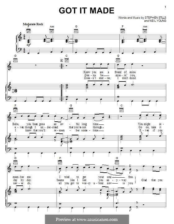 Got It Made (Crosby, Stills & Nash): Para vocais e piano (ou Guitarra) by Neil Young, Stephen Stills