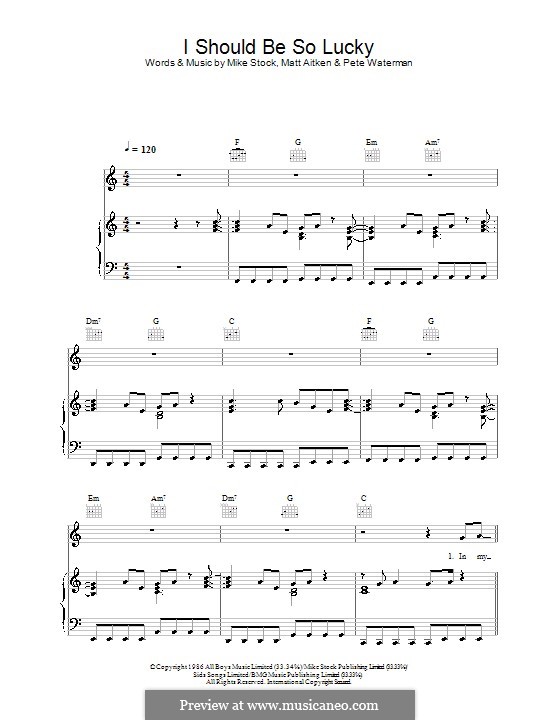 I Should Be So Lucky (Kylie Minogue): Para vocais e piano (ou Guitarra) by Matt Aitken, Mike Stock, Pete Waterman