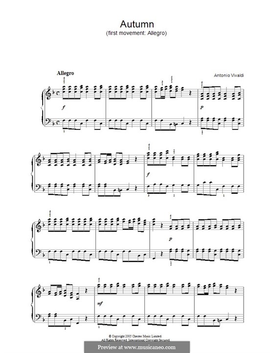 Violin Concerto No.3 in F Major 'L'autunno', RV 293: Movimento I. Arranjos para piano by Antonio Vivaldi
