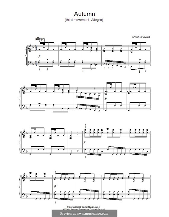 Violin Concerto No.3 in F Major 'L'autunno', RV 293: Movimento III. Arranjo para piano by Antonio Vivaldi