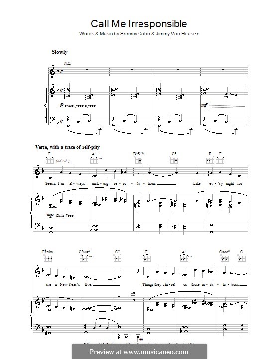 Call Me Irresponsible (Frank Sinatra): Para vocais e piano (ou Guitarra) by Jimmy Van Heusen