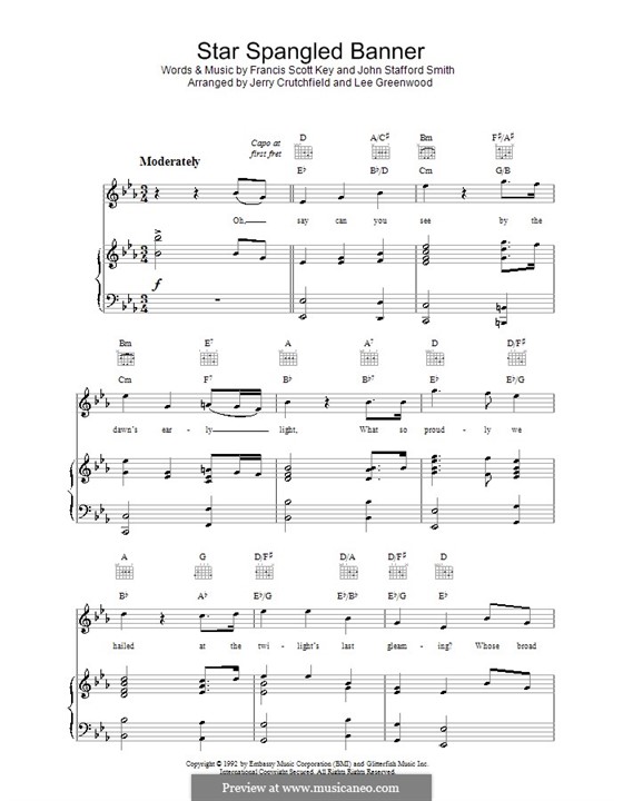 Vocal version: para voz e piano ou guitarra (E flat maior) by John Stafford Smith