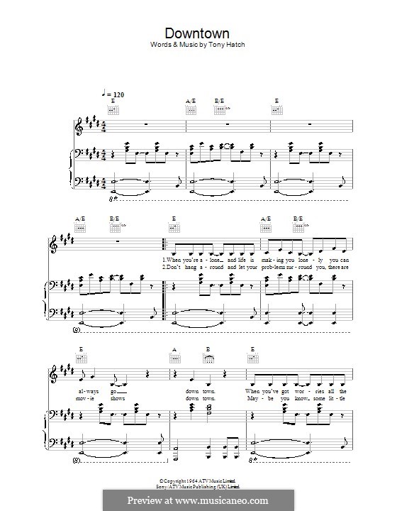 Downtown (Petula Clark): Para vocais e piano (ou Guitarra) by Tony Hatch