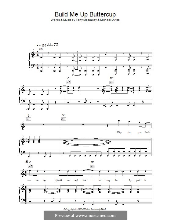 fill me up buttercup bass sheet music